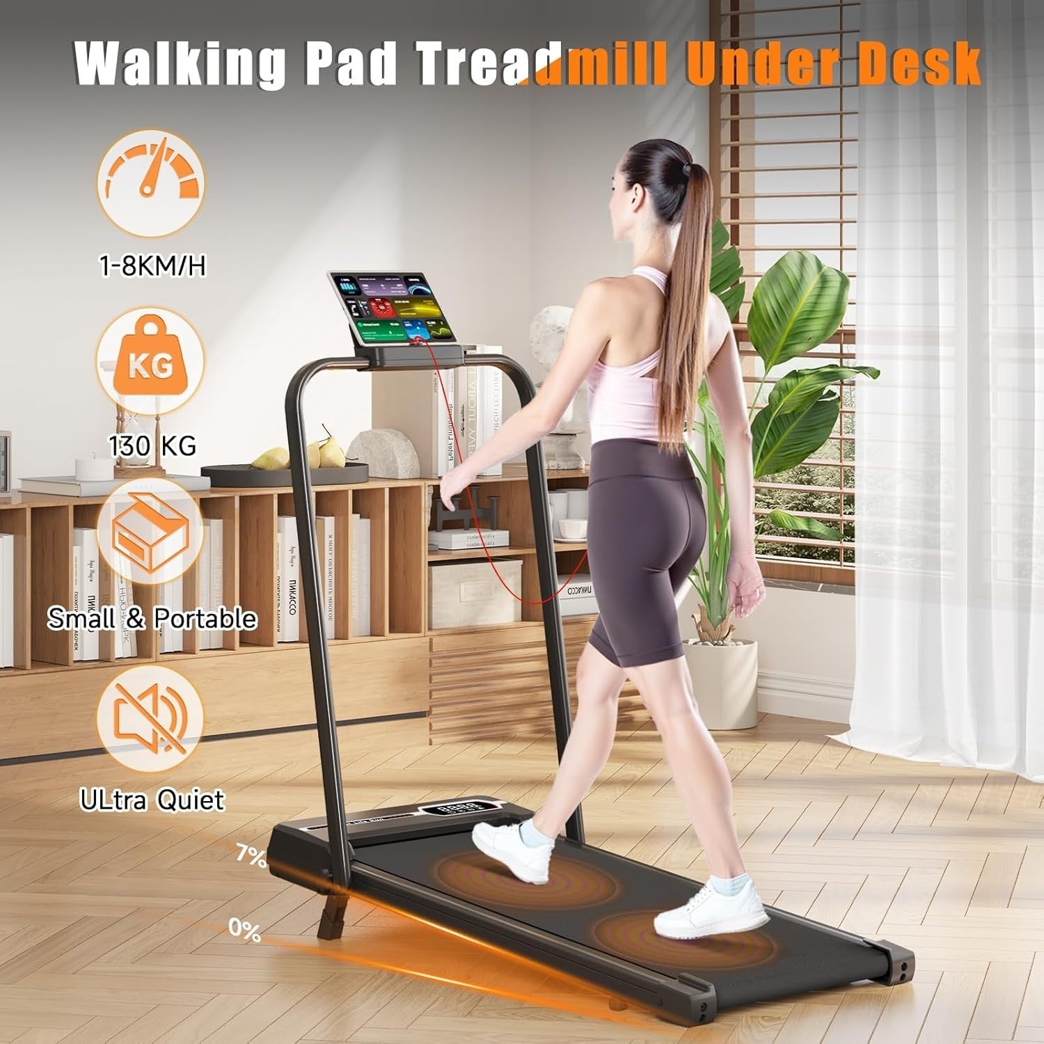 Foldable Incline Walking Treadmill 8KM/H Ultra Quiet Home Office Gym