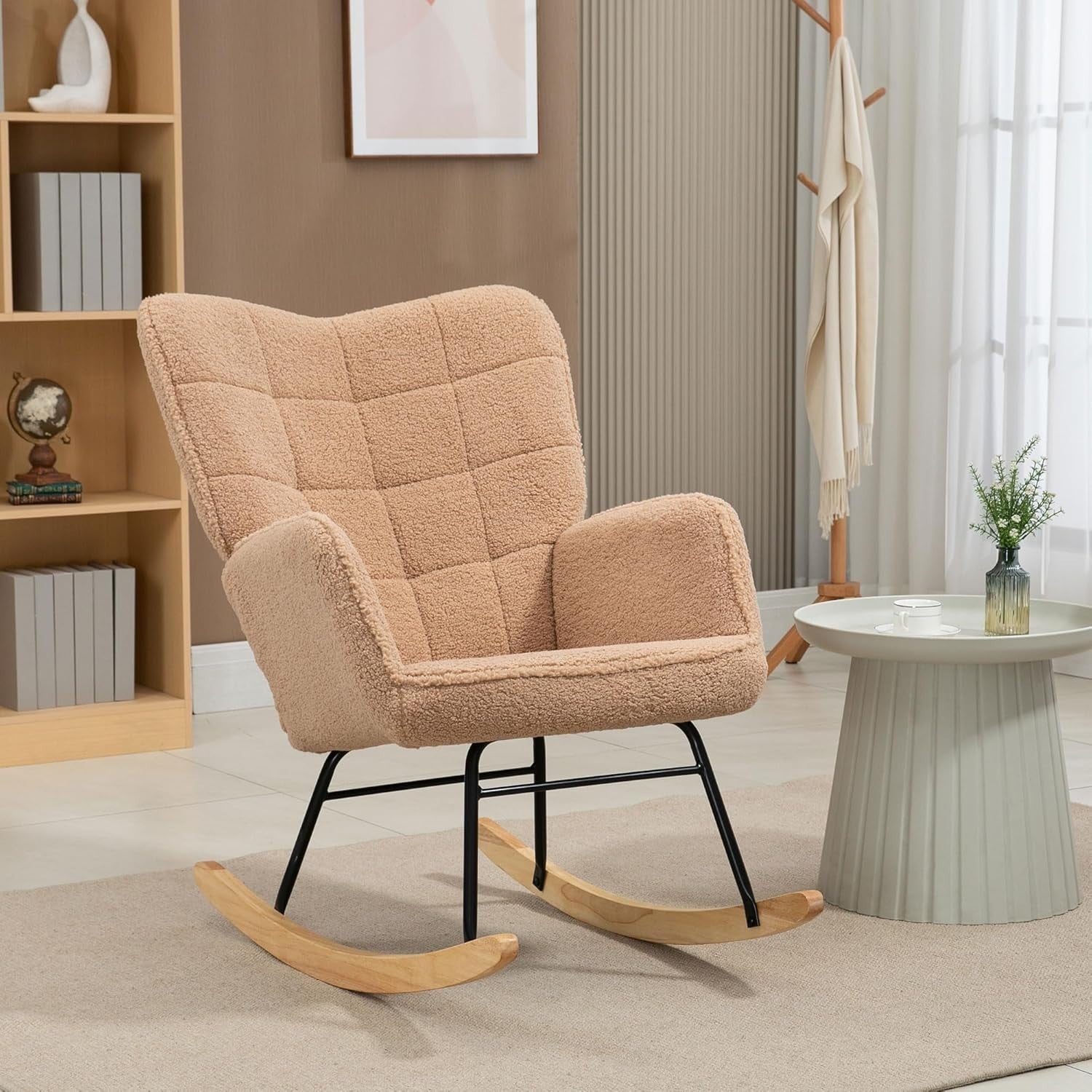 Modern Wingback Rocking Chair Fleece Glider – Comfy Armchair for Nursery