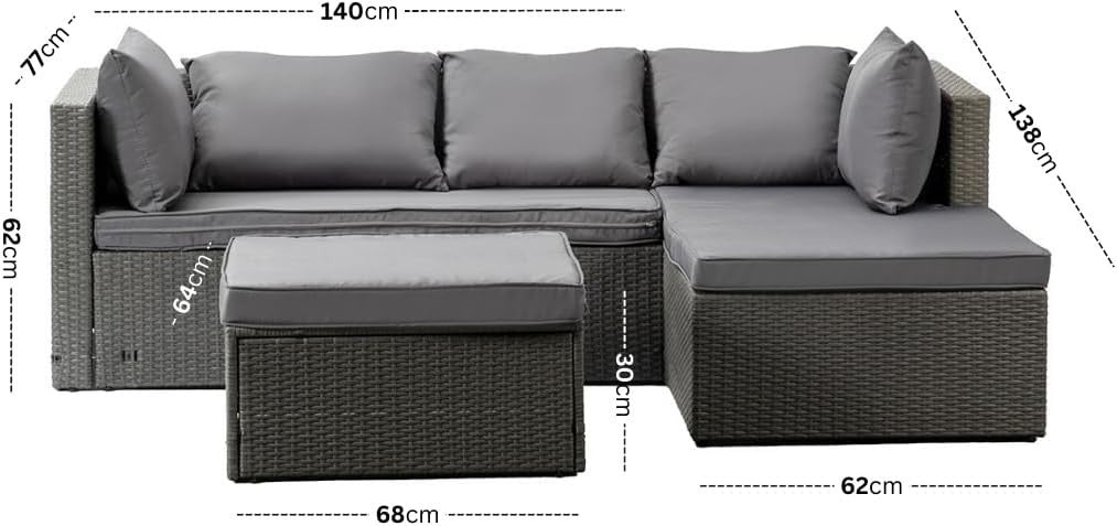 L-Shaped Rattan Garden Sofa Set with Cushions Weatherproof Outdoor Patio