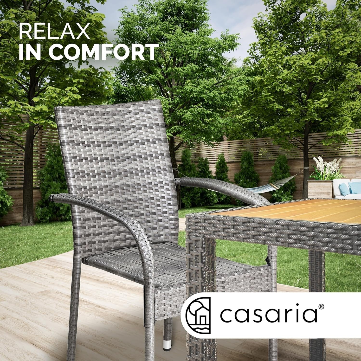 4pc Stackable Rattan Garden Chairs Grey Patio Balcony Outdoor Armchair Set