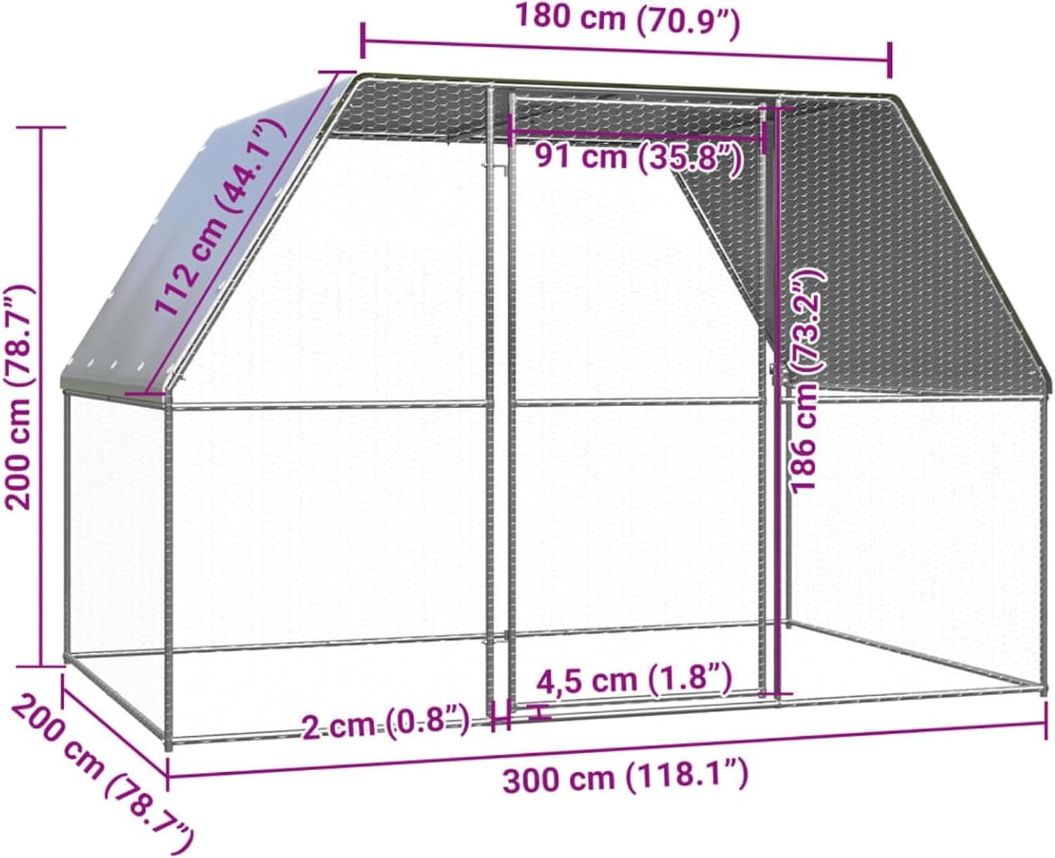 3x2x2m Walk In Chicken Coop Galvanised Run w Roof