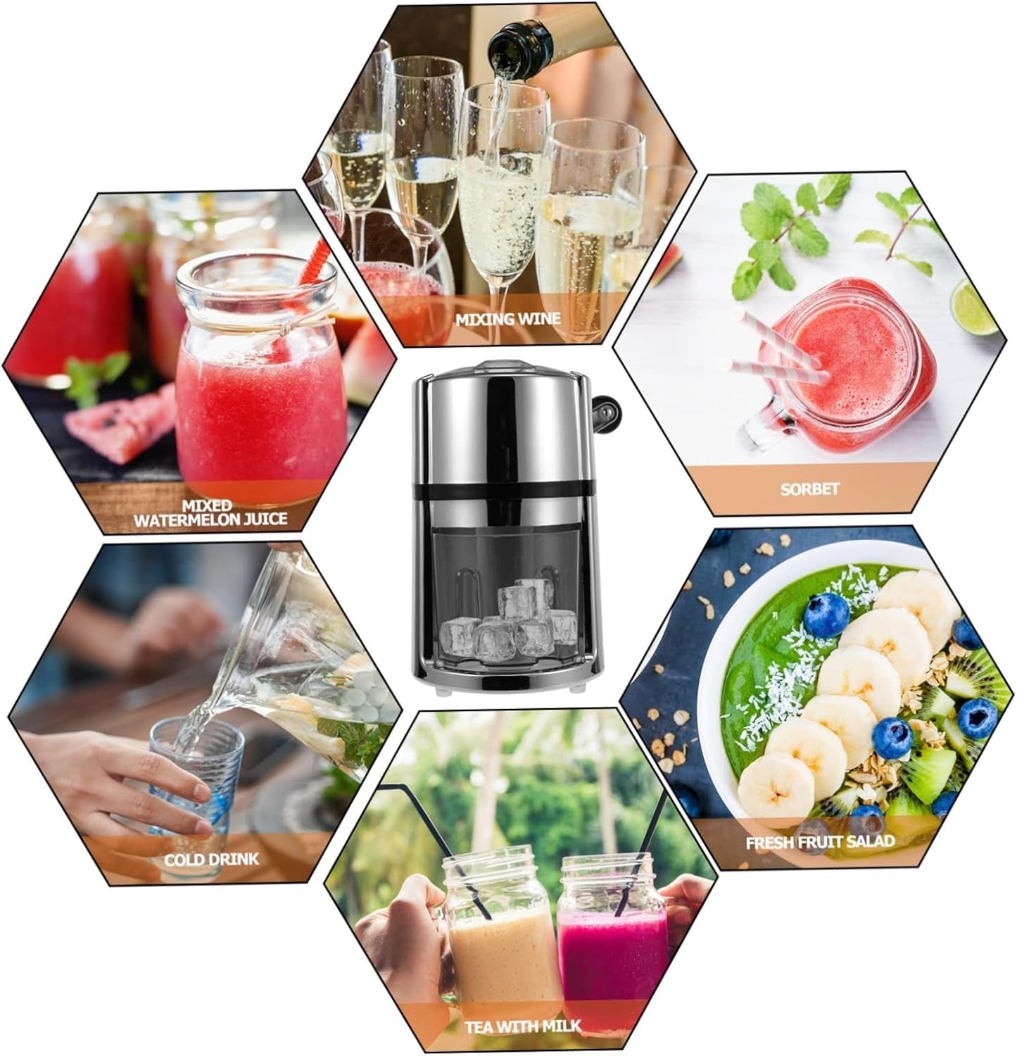 Manual Ice Crusher Hand Crank Shaved Ice Slush Maker Home Travel Use