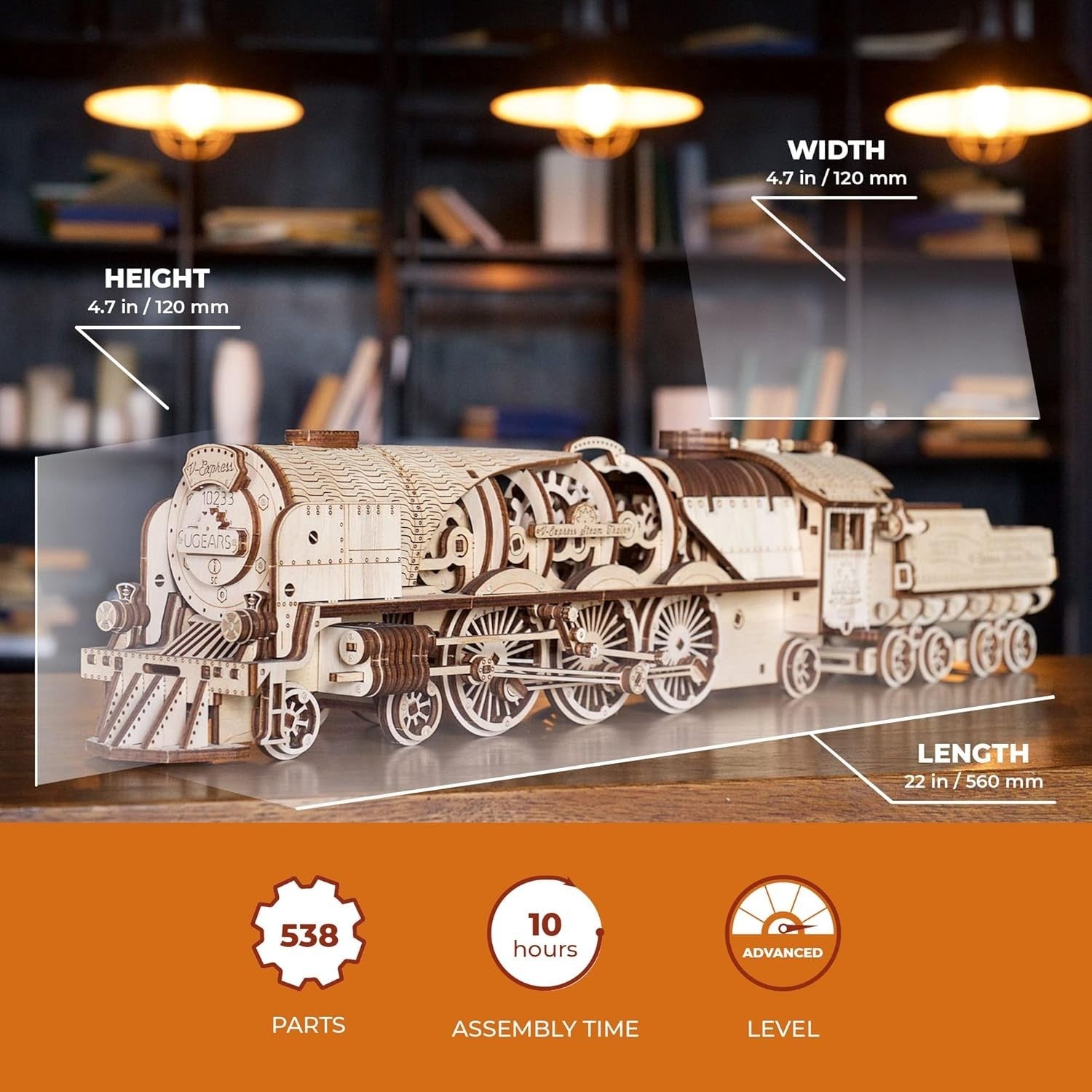 3D Wooden Steam Train Puzzle Model with Track & Moving Parts - DIY Kit
