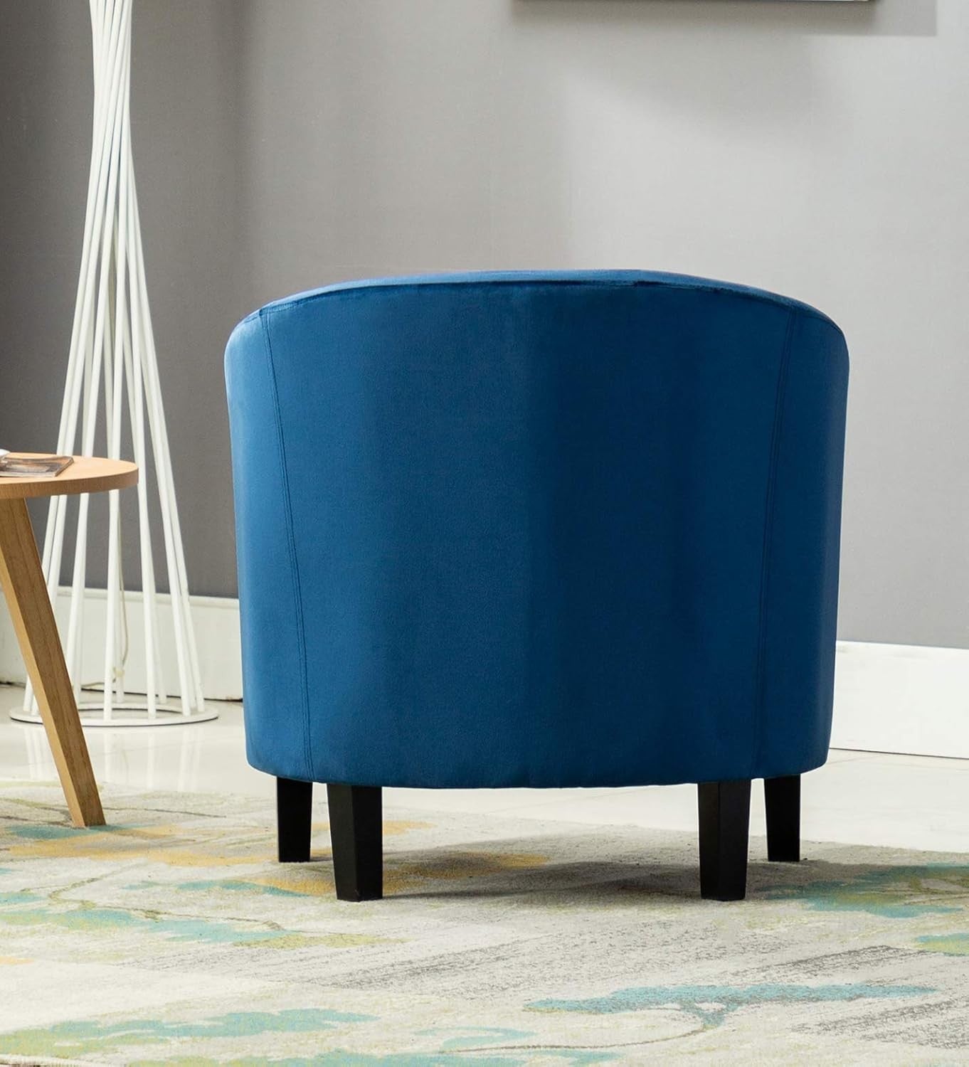 Velvet Tub Chair Armchair Lounge Accent Seat Blue Wood Legs