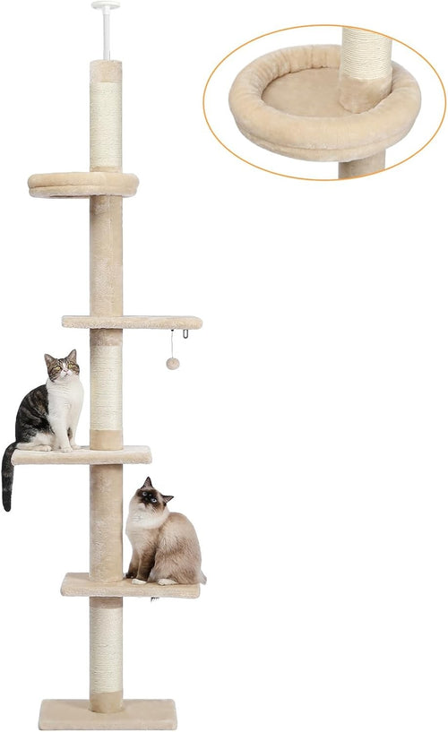 Floor to Ceiling Cat Tree Tower Adjustable 243–273cm 5 Tier Scratching Post