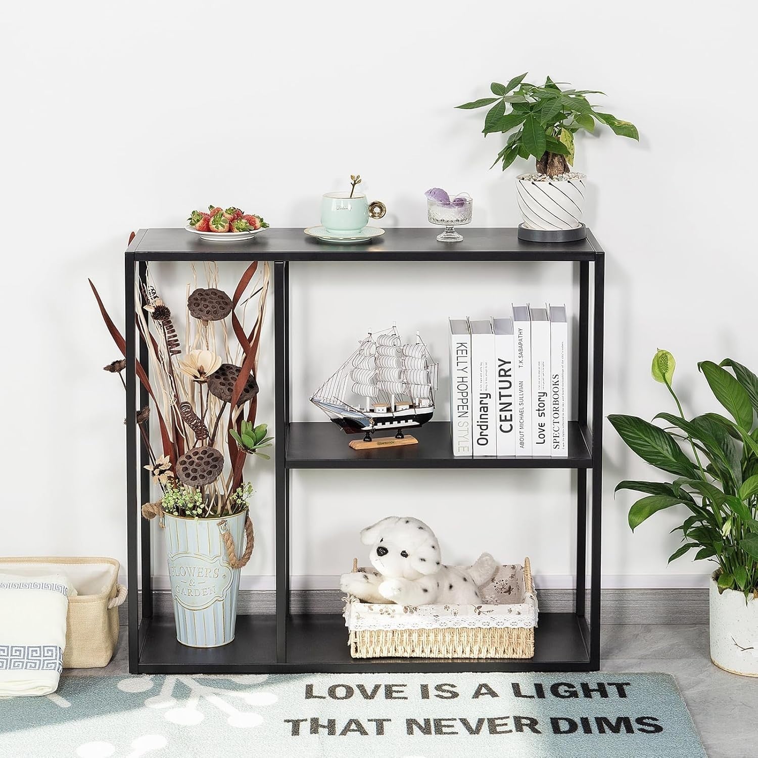 Black 3 Tier Metal Console Table with Shelves - Space-Saving, Durable, Multi-Use