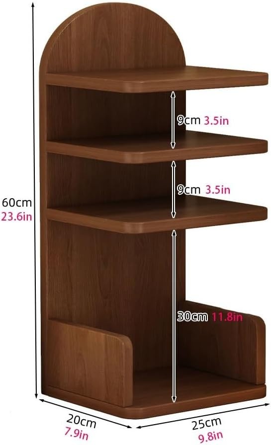 Small Wooden Desktop Bookshelf Hutch Rustic Multi-Tier Desk Organizer 25x20x60cm