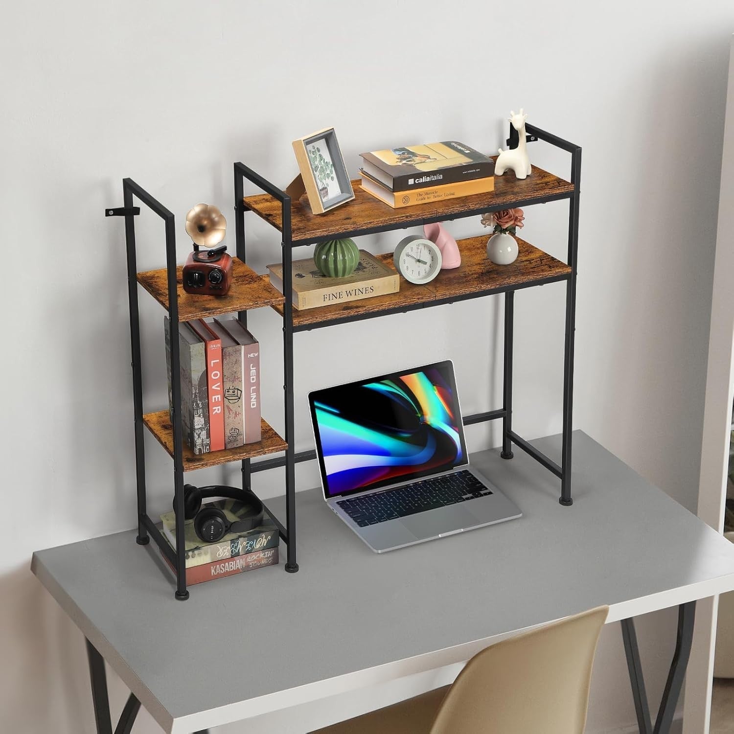 4-Tier Desktop Bookshelf Hutch | 95cm Desk Organizer Rack Over Monitor Storage