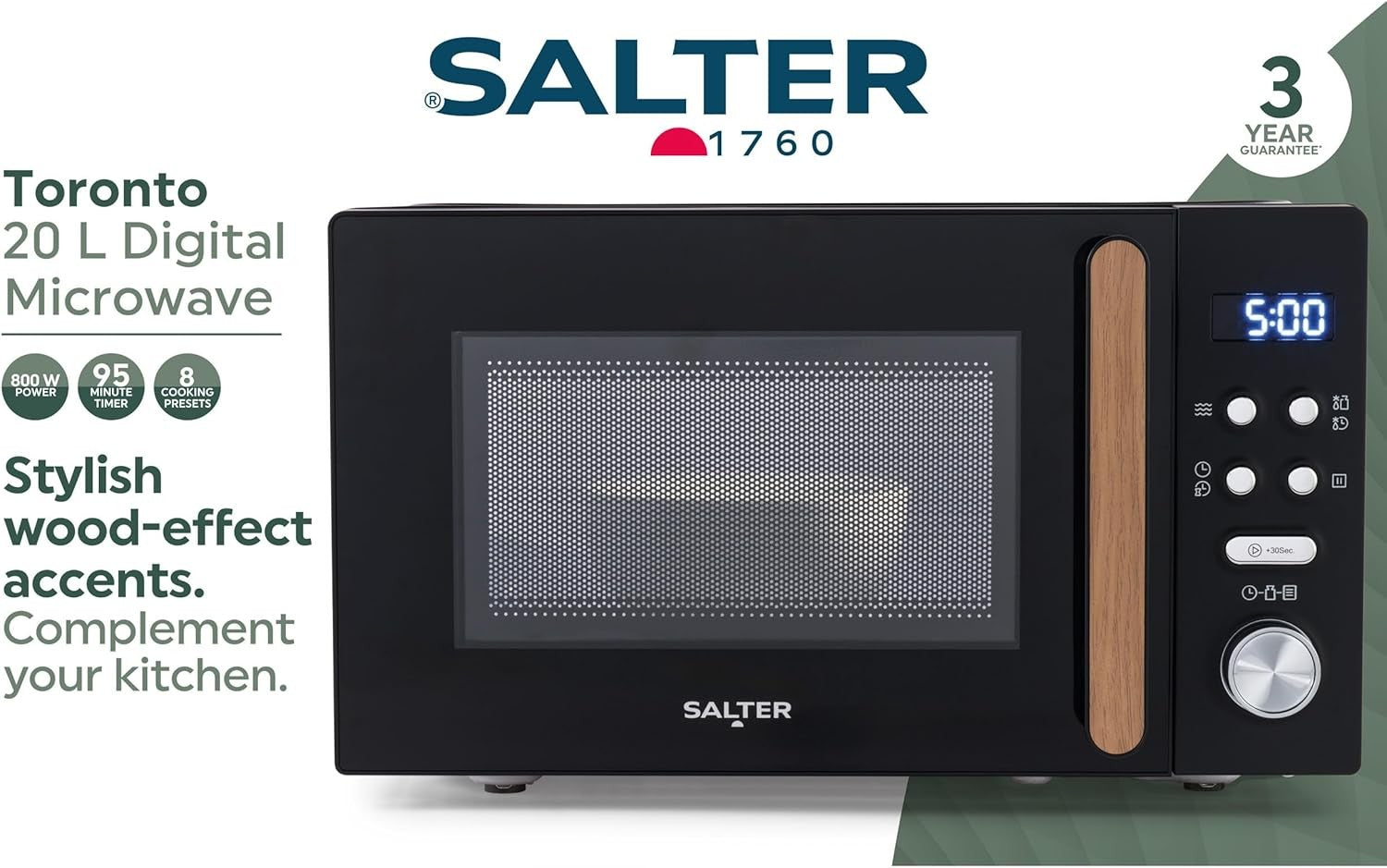 Salter Toronto Microwave 20L Solo 800W, Digital Display, 8 Auto Cook