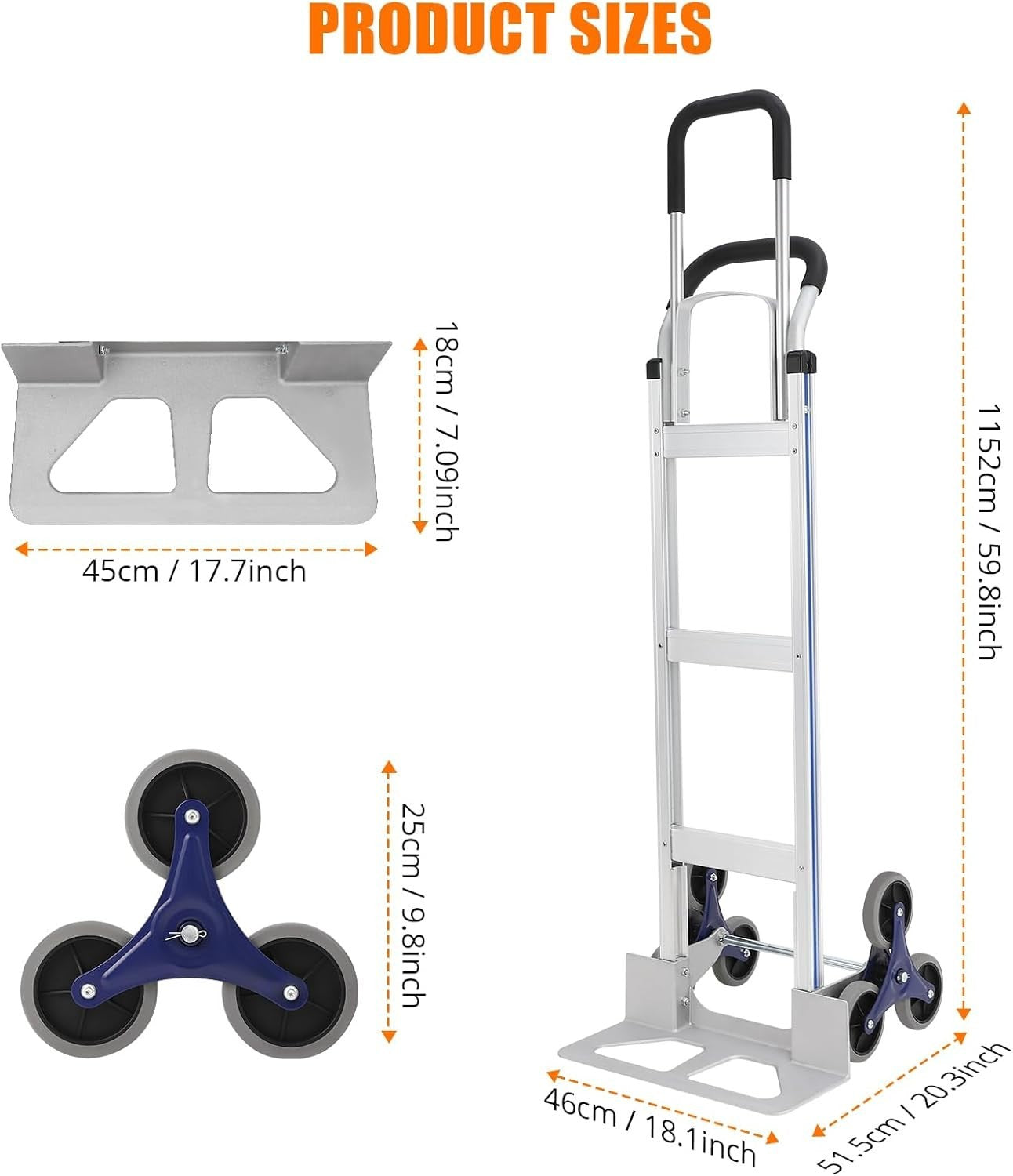 Heavy Duty Stair Climbing Hand Truck 550lb Aluminum Dolly 6 Wheels
