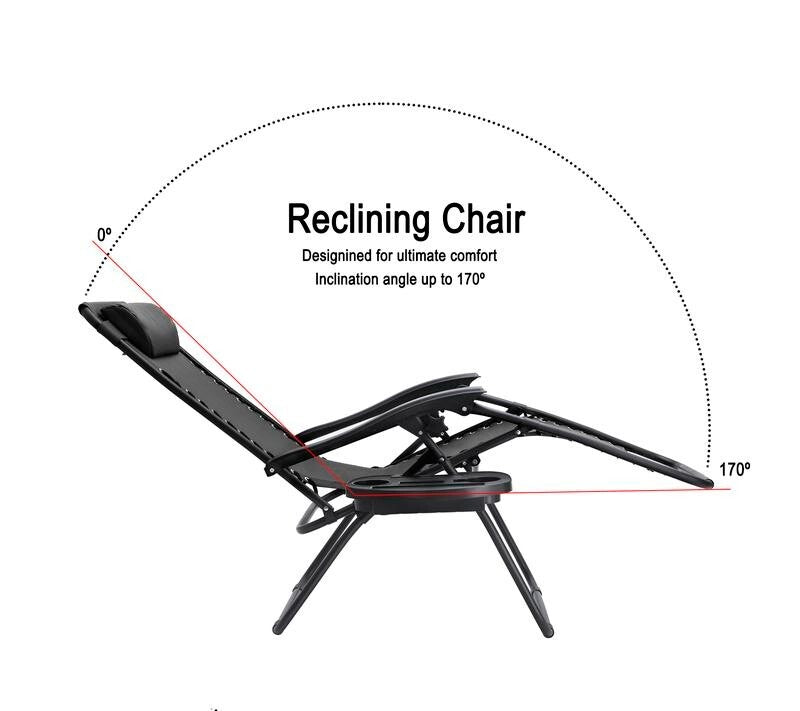 Zero Gravity Reclining Garden Chairs Set of 2 – Folding Sun Loungers w/ Cup Hold