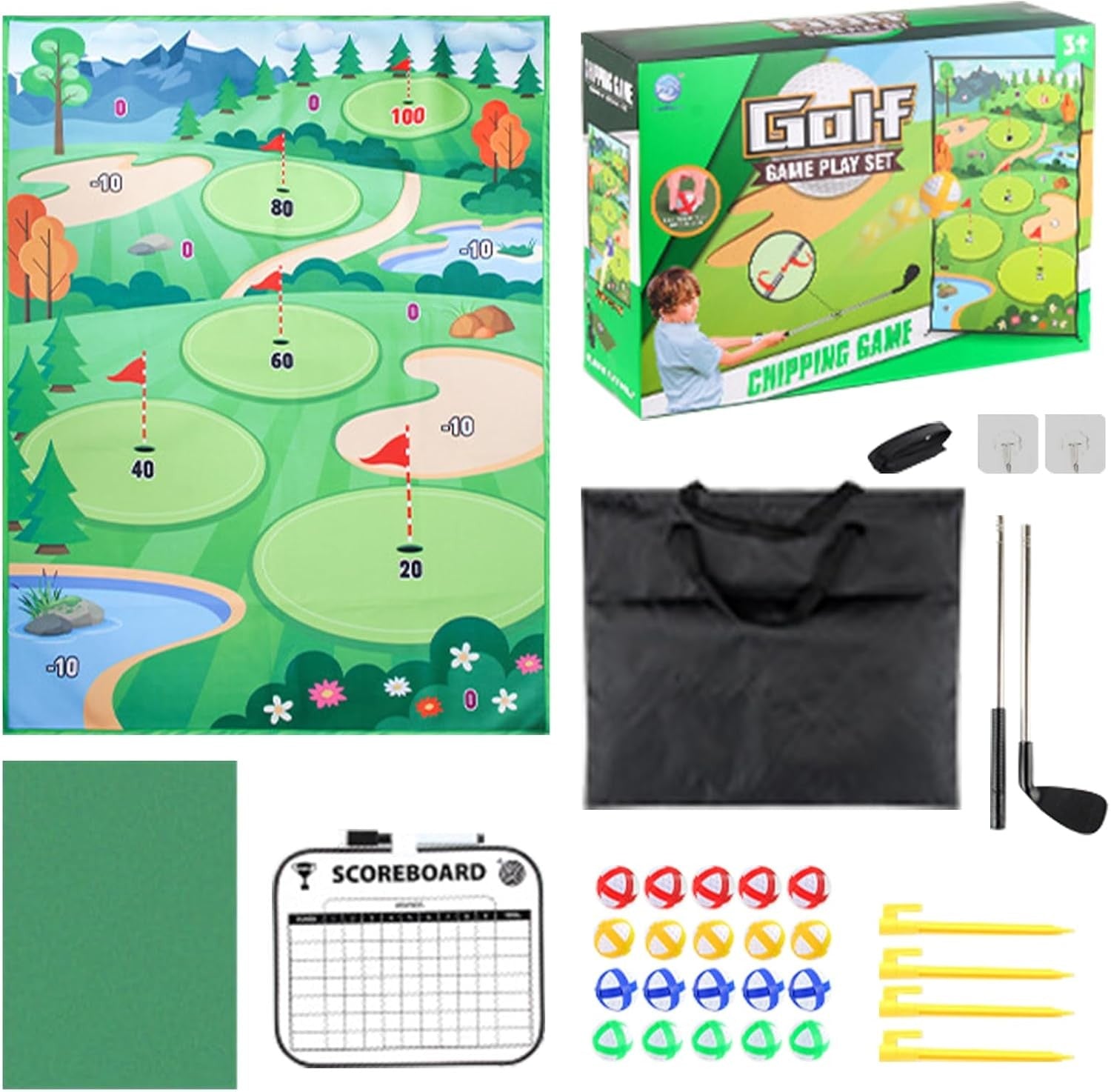 Golf Practice Mat & Chipping Game Set Indoor Outdoor