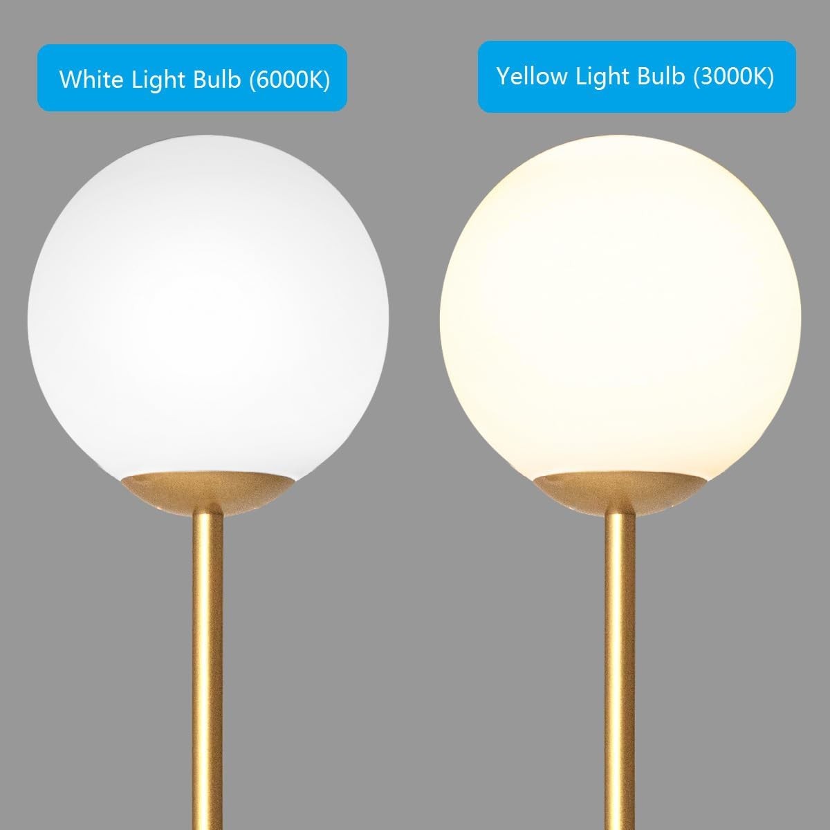 Modern Globe Floor Lamp Brushed Metal Tall Standing Light Bedroom Living Room