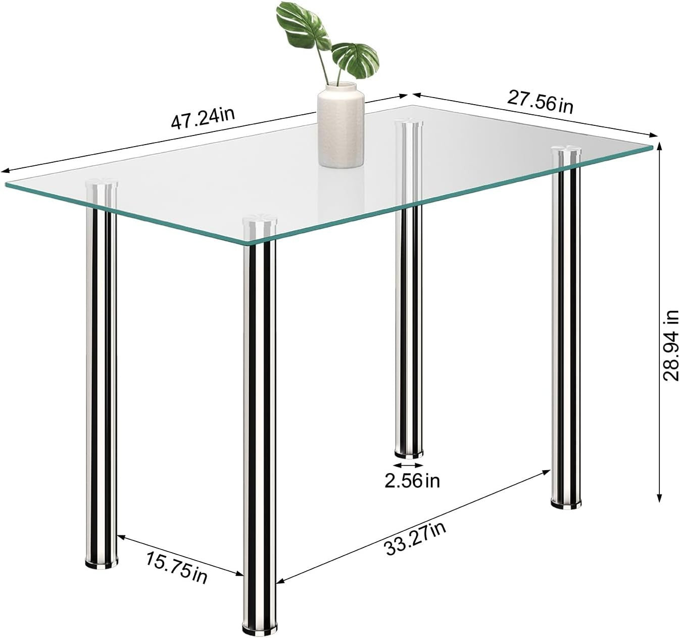Rectangular Glass Dining Table with 4 Grey Faux Leather Chairs Set