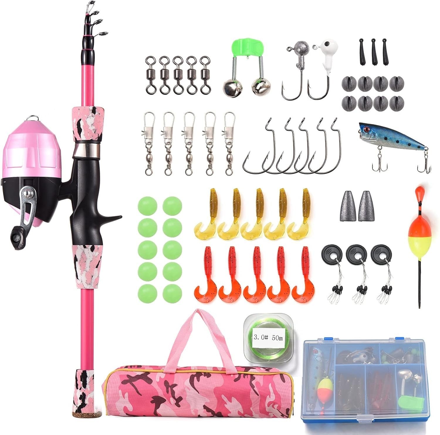 Kids Fishing Rod & Reel Combo Kit 1.2m Telescopic Pole Set Bag