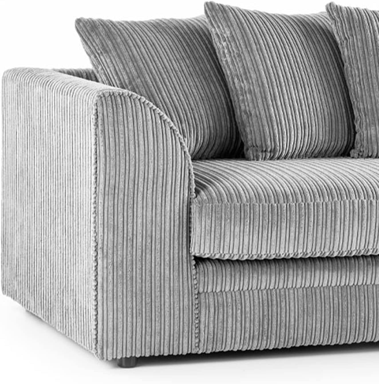 4 Seater Silver Jumbo Cord Scatter Back Left Hand Corner Sofa with Deep Seats