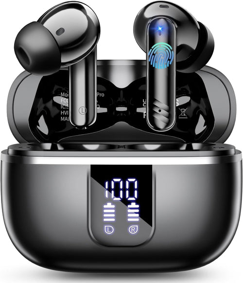 Bluetooth 5.4 Earbuds ENC Noise Cancel Waterproof 46H Stereo Earphones black