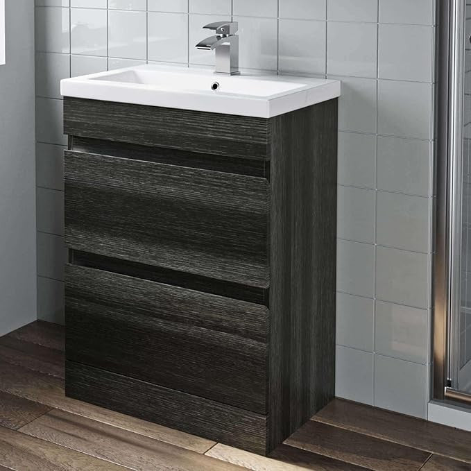 600mm Charcoal Grey Bathroom Vanity Unit with Basin Sink 2 Drawer Floor