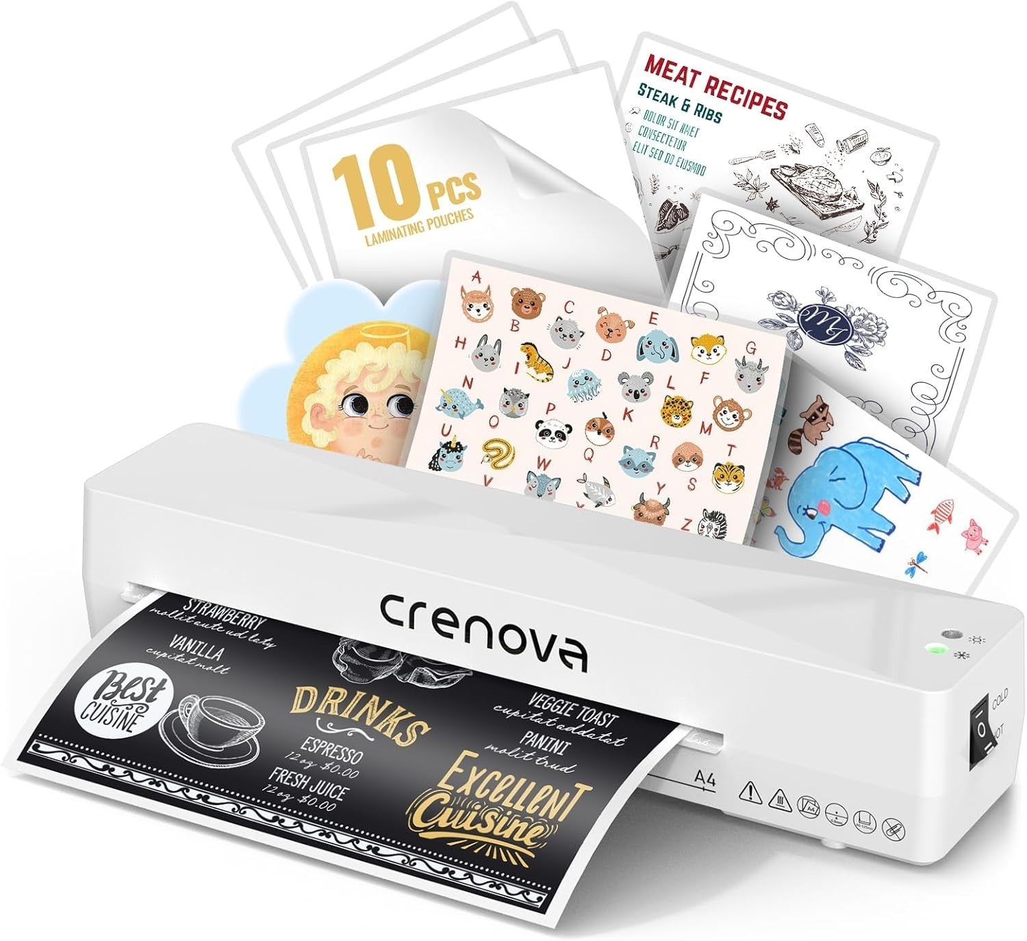 A4 Laminator Machine Hot Cold Fast Warm Up Anti Jam + Starter Pouches