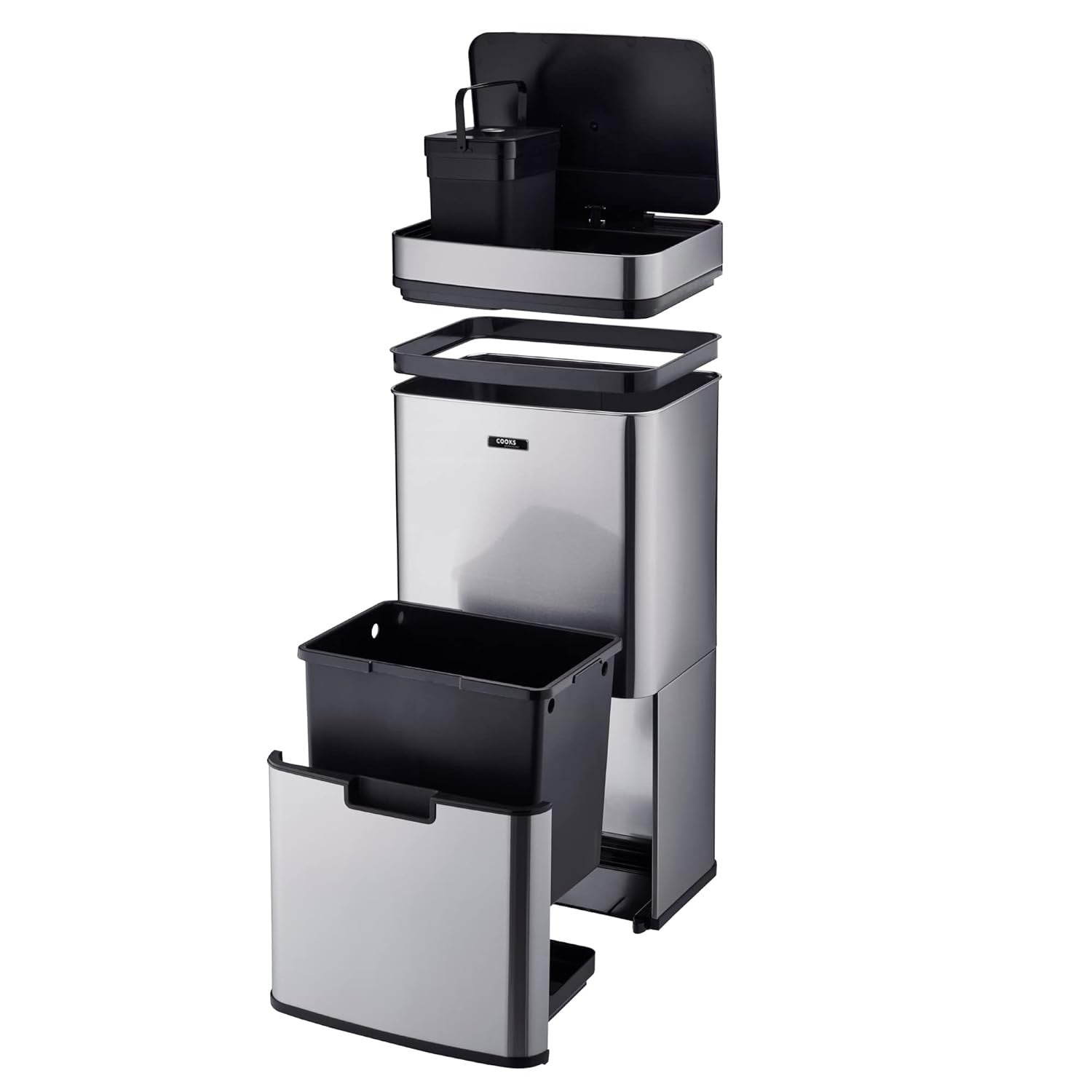 75L Dual Compartment Motion Sensor Kitchen Bin Silver