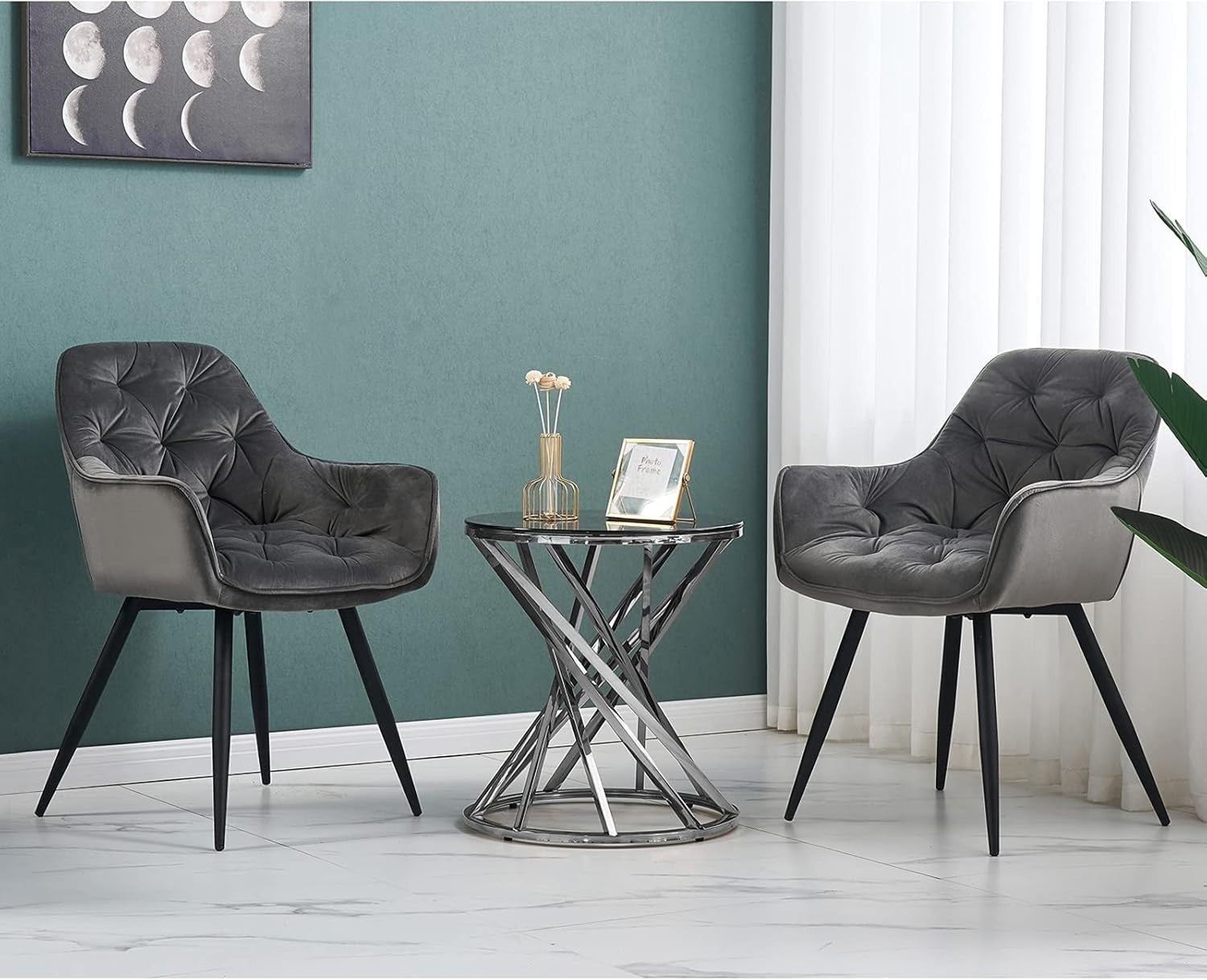Silver Round Coffee Table 80cm Tempered Glass Modern Steel Living Room