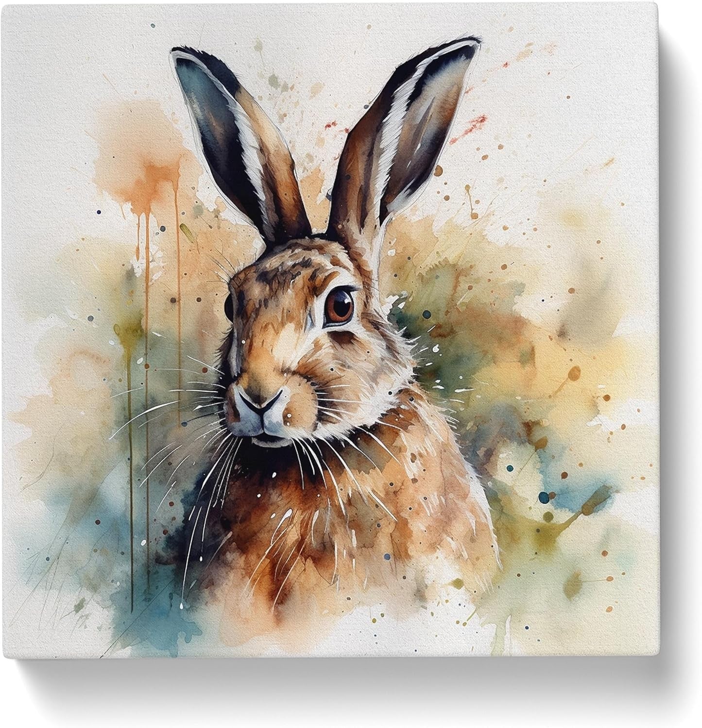Hare Watercolour Canvas Wall Art 20"x20" Framed Animal Print
