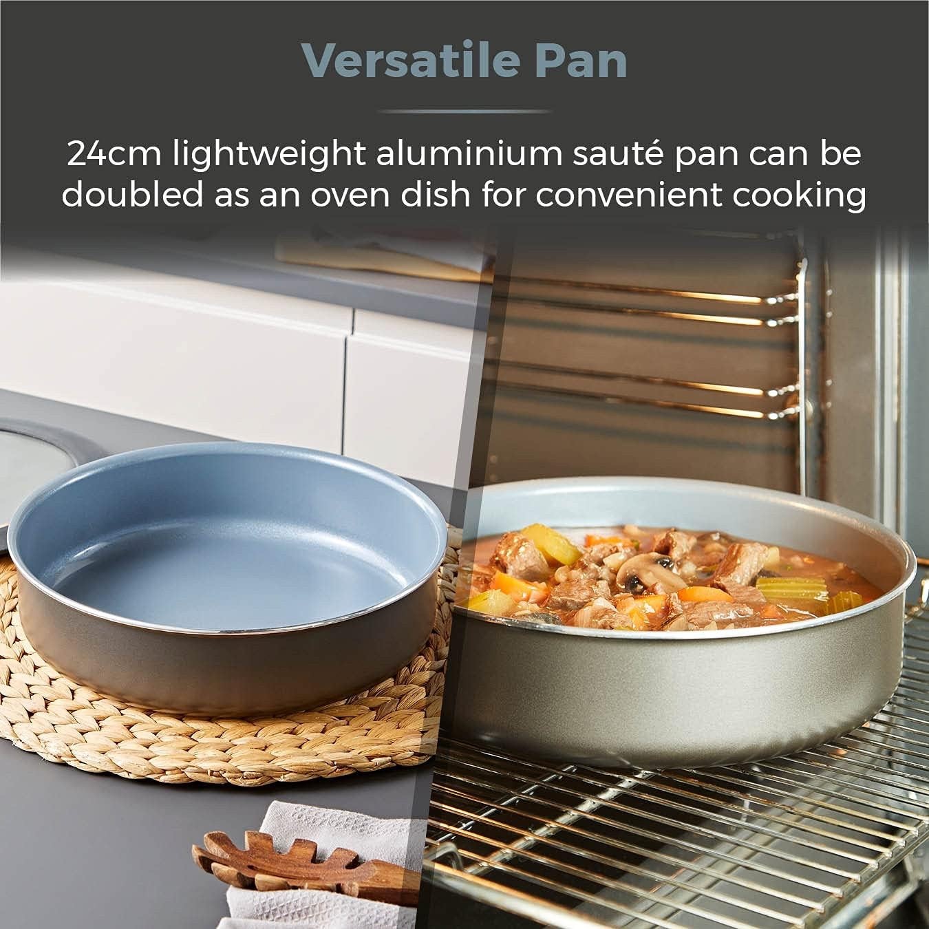 24cm Graphite Black Ceramic Non Stick Sauté Pan – Oven & Induction Safe