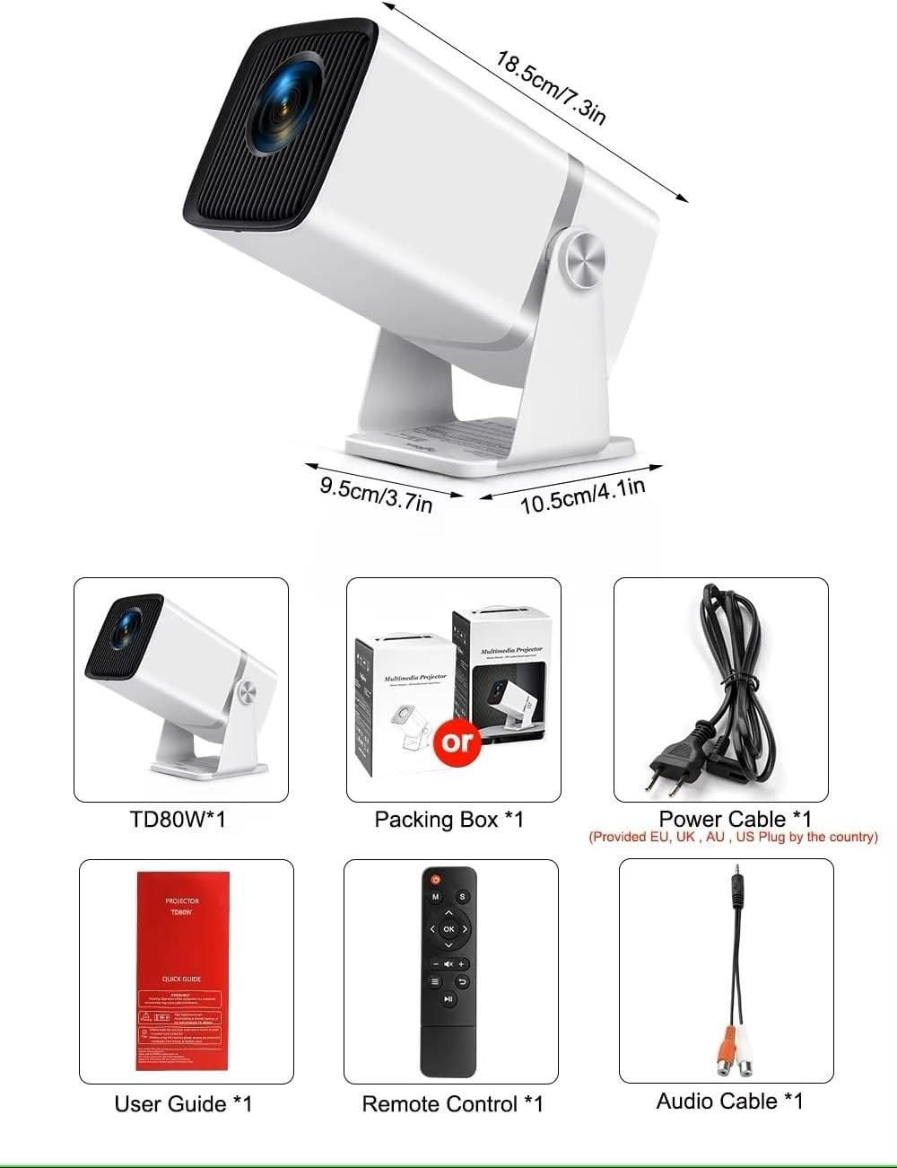 Mini 1080P Android Projector WiFi 6 Bluetooth 4K 3D Portable