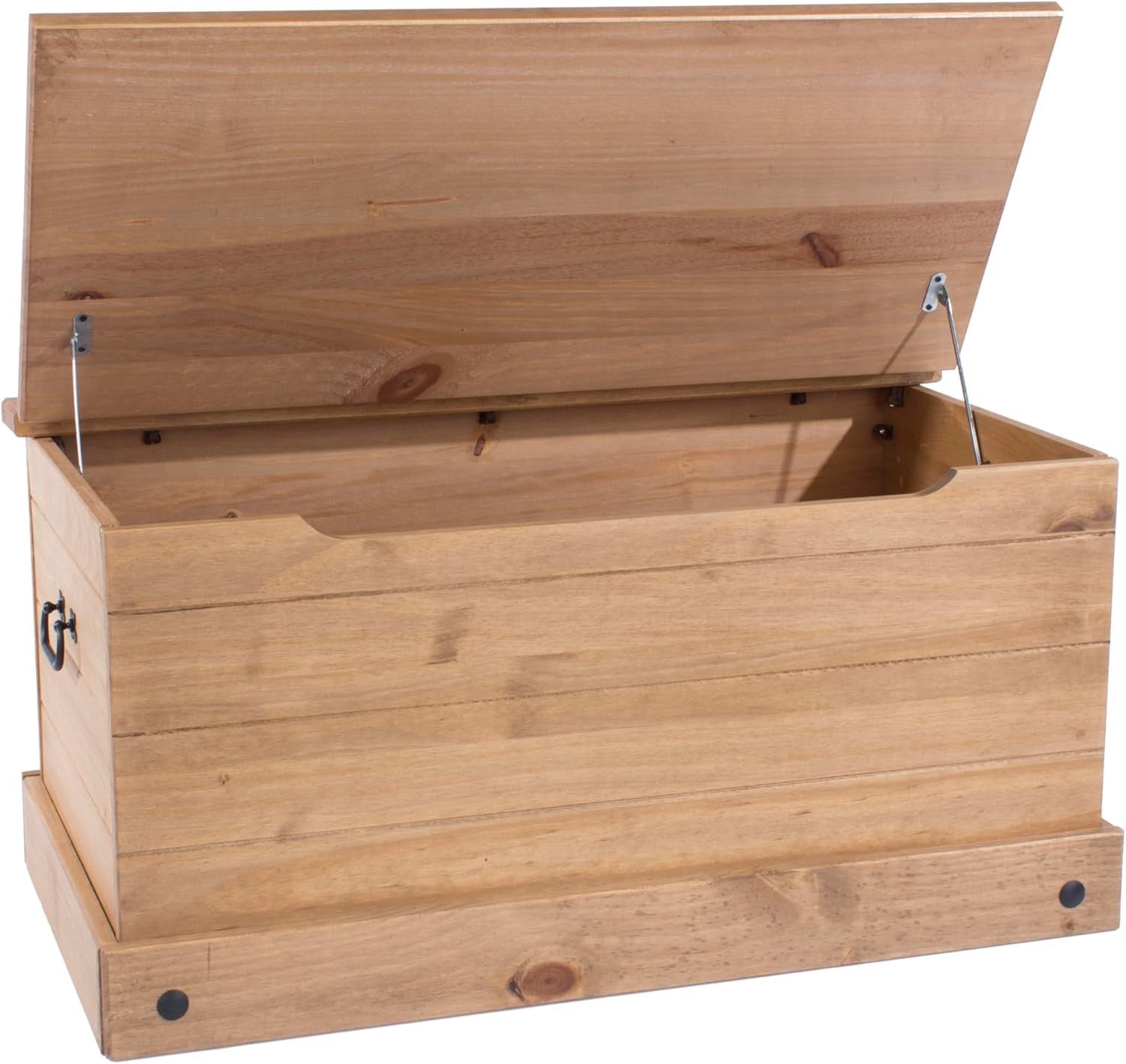 Rustic Solid Pine Ottoman Storage Chest with Hinged Lid & Safety Catch