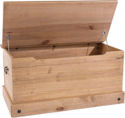 Rustic Solid Pine Ottoman Storage Chest with Hinged Lid & Safety Catch