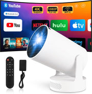 Smart Mini Projector WiFi 6 Bluetooth 1080P 4K Support Auto Focus 180°