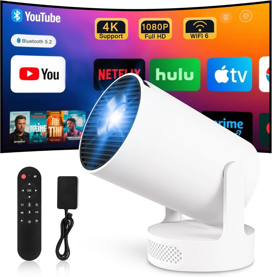 Smart Mini Projector WiFi 6 Bluetooth 1080P 4K Support Auto Focus 180°
