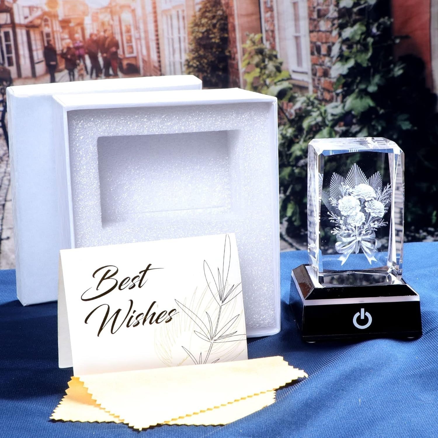 3D Crystal Carnation LED Light Cube Ornament Gift for Mum Wife Birthday Keepsake