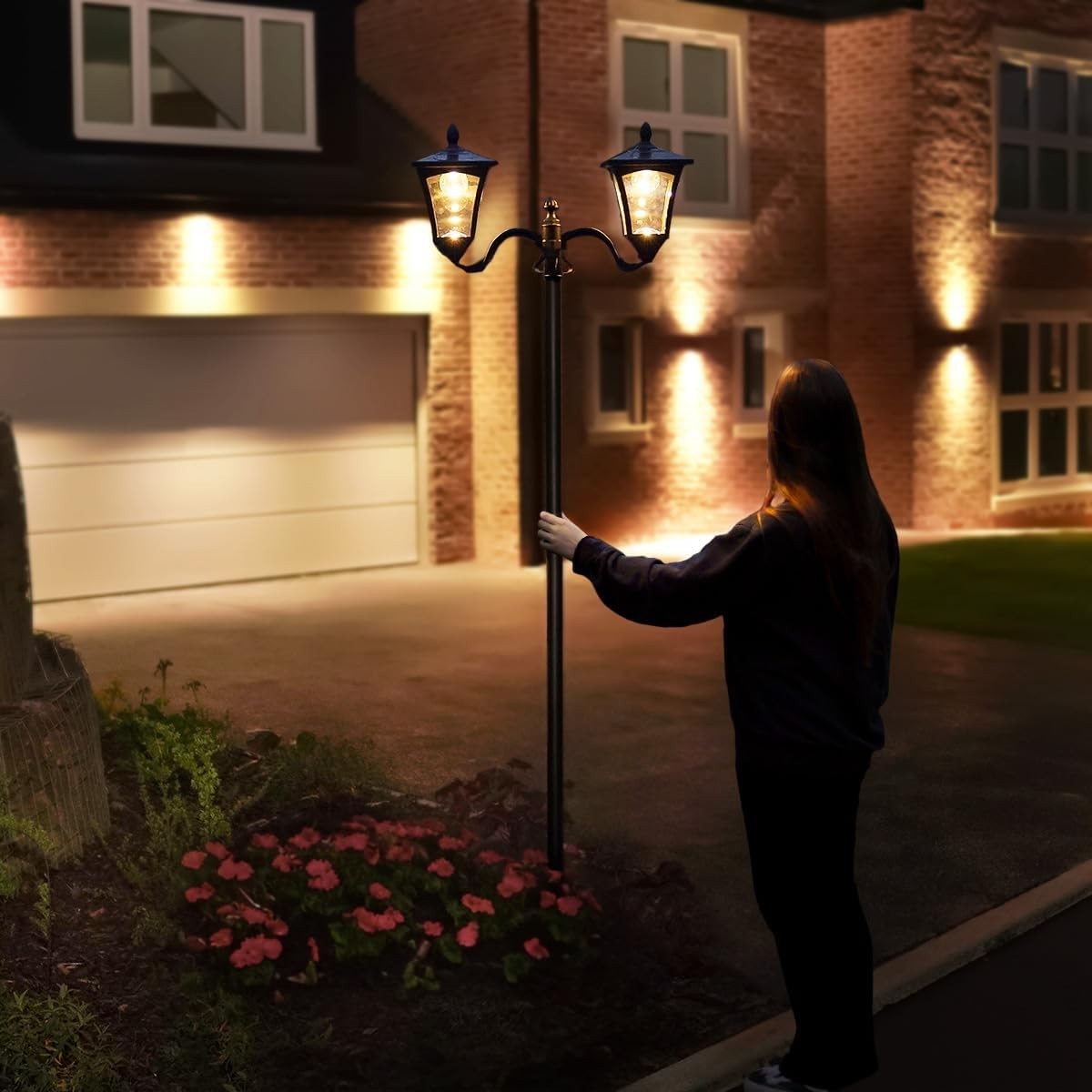 Lights 7ft Solar Twin Head Victorian Lamp Post Warm White