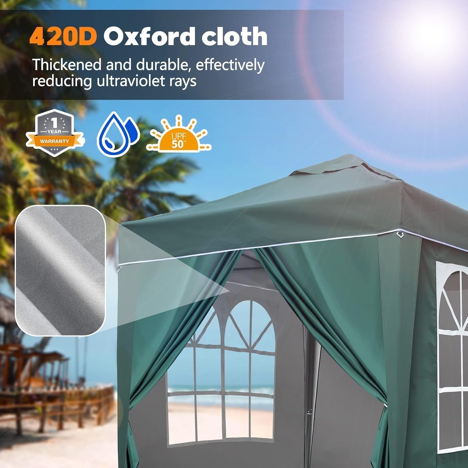 2x2M Green Pop Up Gazebo With Removable Sides Waterproof Outdoor Tent
