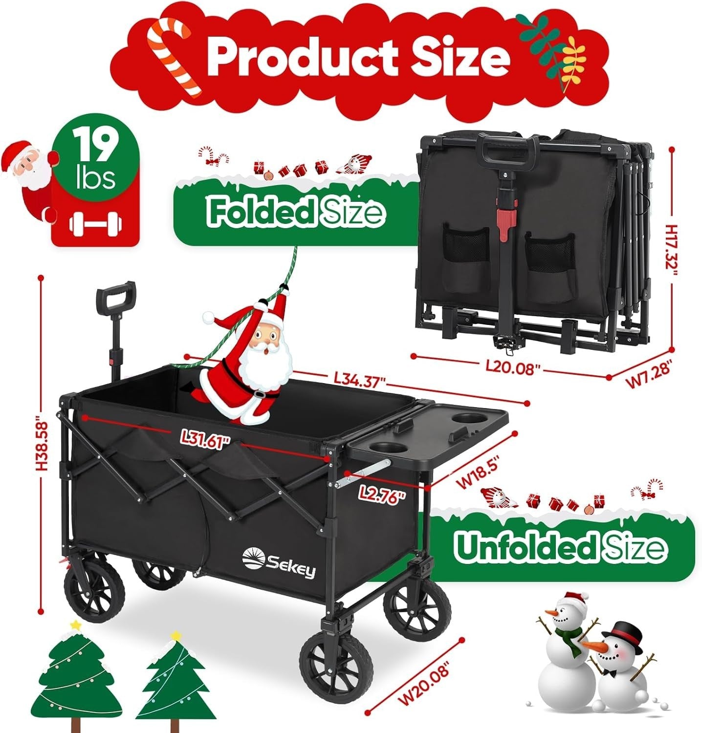 Black 250L Folding Wagon with Table Heavy Duty 330lbs Outdoor Trolley