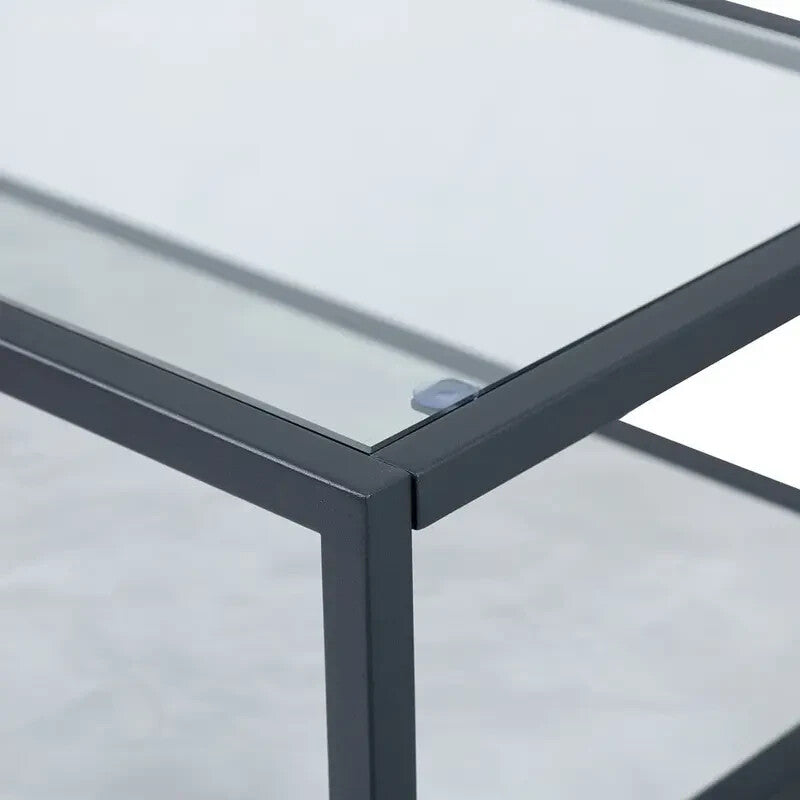 Modern Glass Console Table | 2 Tier Black Frame Entryway Shelf Unit