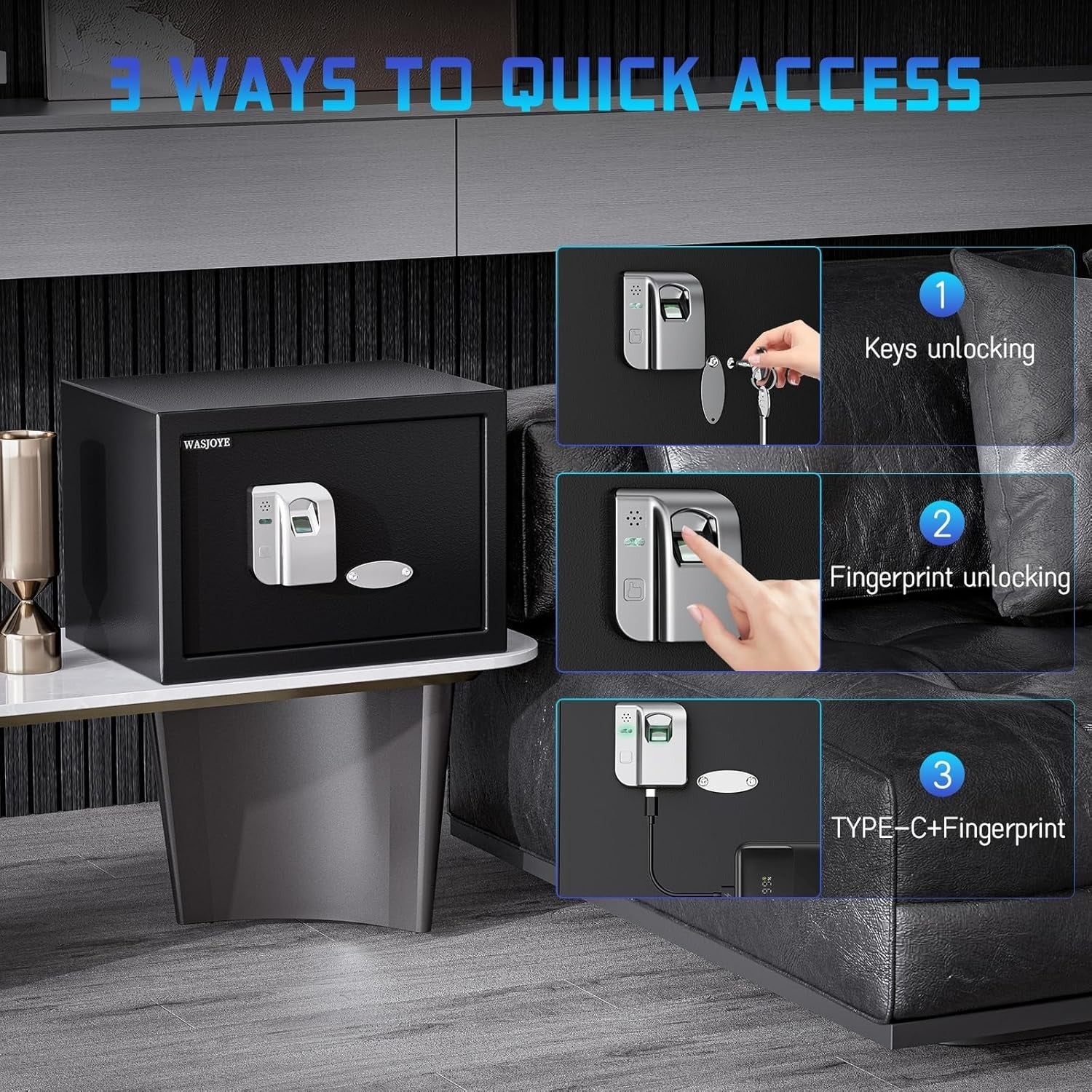 25L Biometric Fingerprint Safe Box Digital Security Safe with Keys