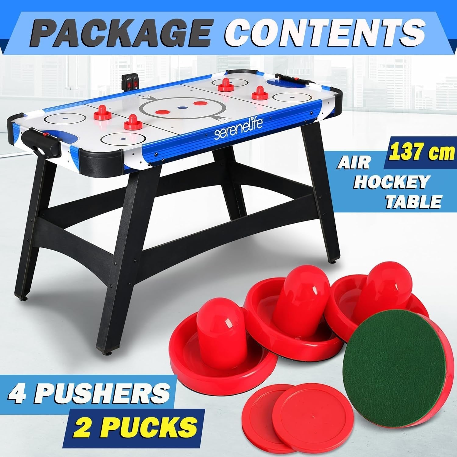 4.5ft Air Hockey Table LED Scoreboard 12V Motor 2–4 Players