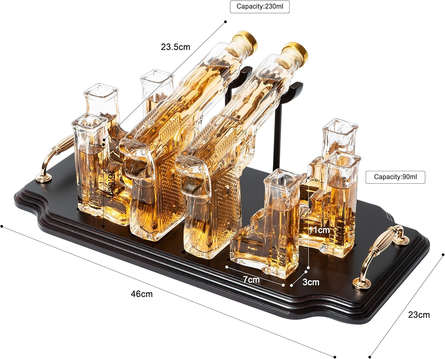 Whiskey Decanter Set with Bullet Glasses Stand | Unique Pistol Themed Gift for M