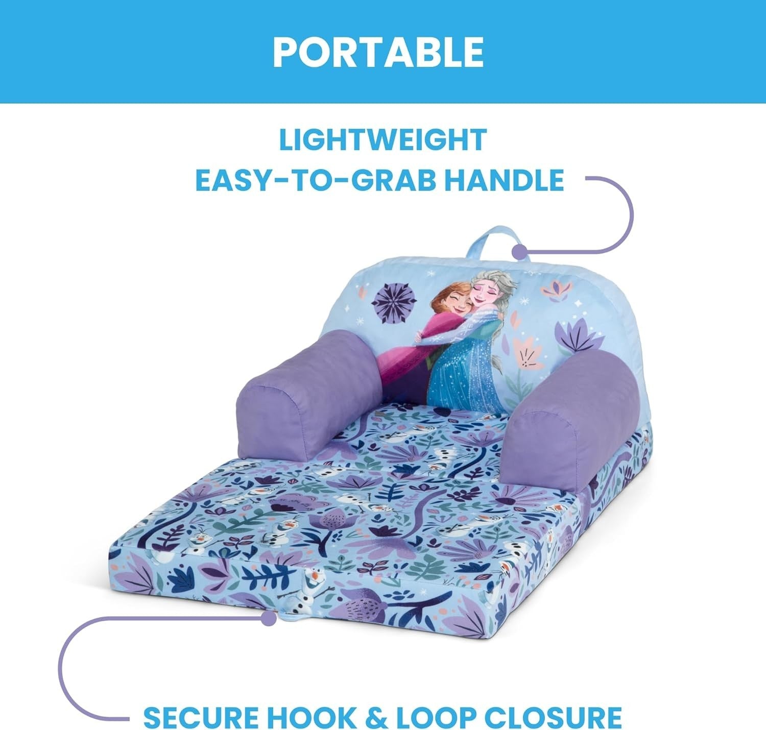 Kids Flip-Out Lounge Chair 2-in-1 Sleeper with Foam Comfort, Disney Frozen