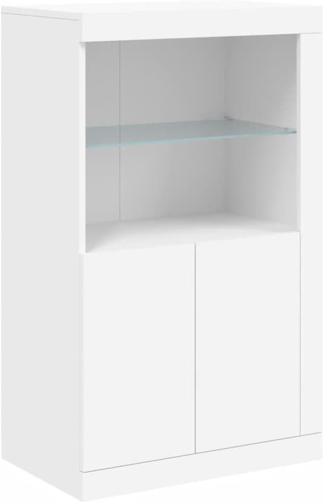 White Engineered Wood Sideboard with RGB LED & Glass Shelf – Modern Storage