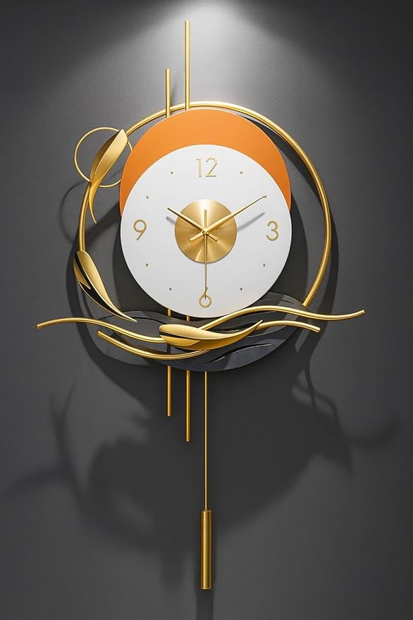 Modern Luxury Wall Clock 48×79cm Silent Quartz Pendulum Gold Art Decor Home