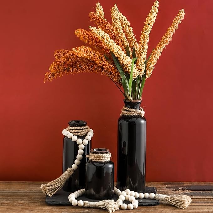 Rustic Ceramic Vase Set of 3 Farmhouse Terracotta Home Table Shelf Décor