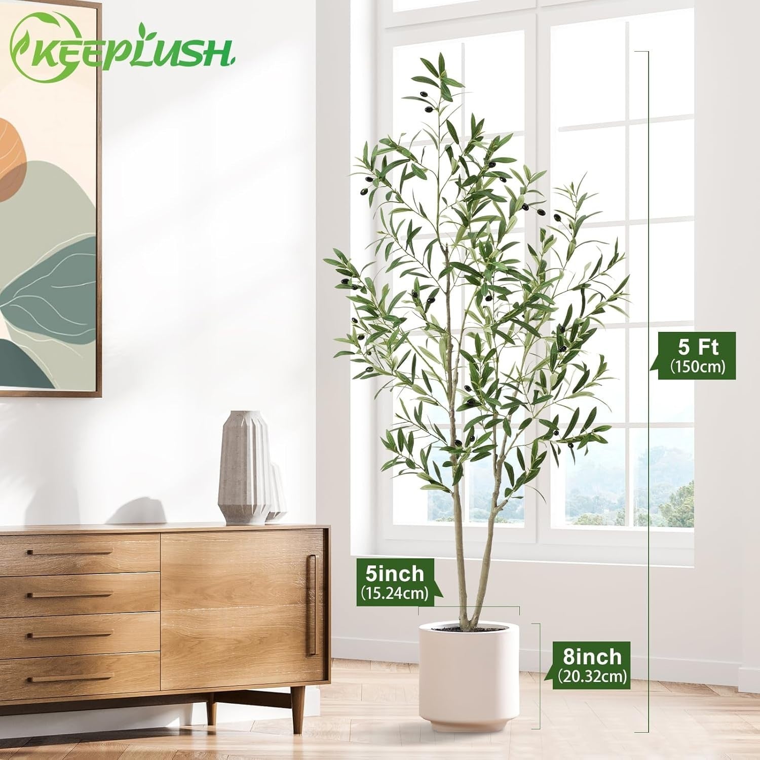 5ft Artificial Olive Tree 150cm, Lifelike Leaves & Fruits, Tall Faux Plant Decor