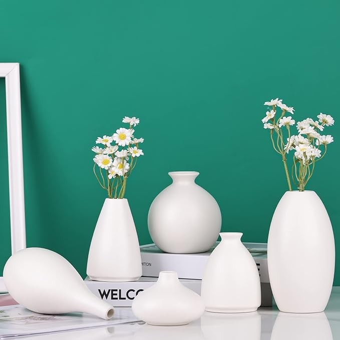 White Ceramic Vase Set of 6 Modern Minimalist Bud Vases Home Decor