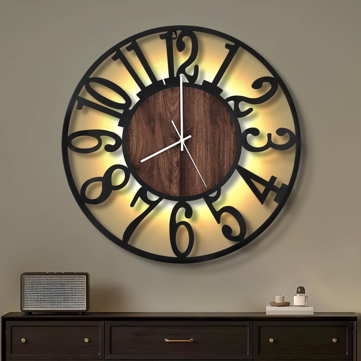 Large 80cm Silent Wall Clock with Bold Arabic Numerals - Modern Rustic Decor