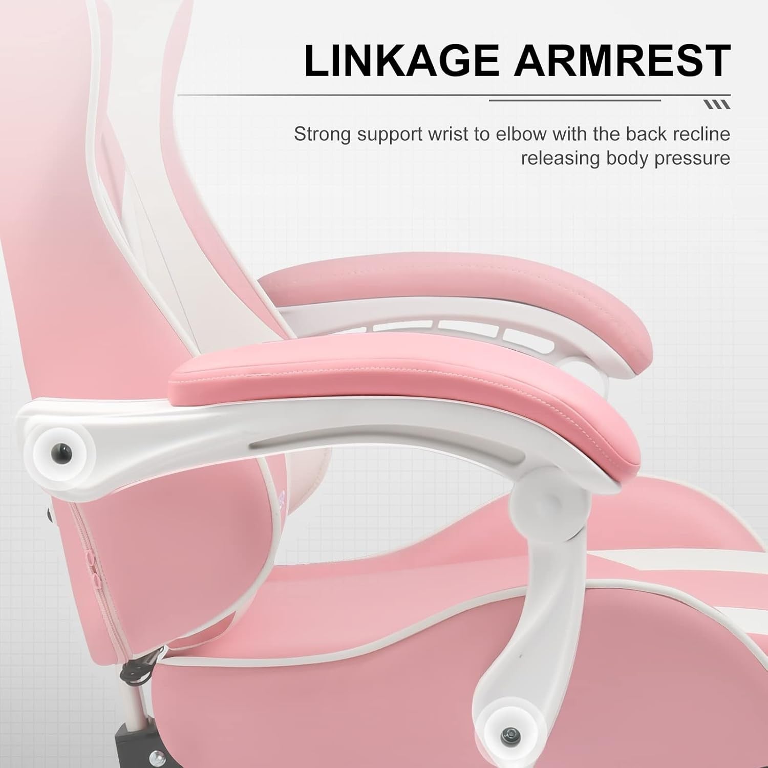 Ergonomic Gaming Chair Massage Lumbar Footrest Pink Recliner