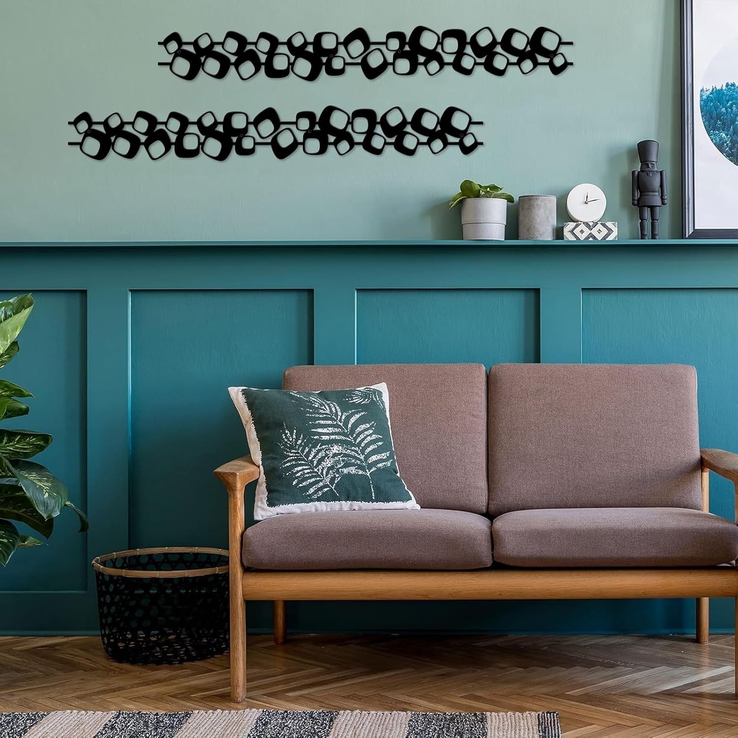 Set of 2 Black Metal Wall Art Modern Geometric 3D Decor