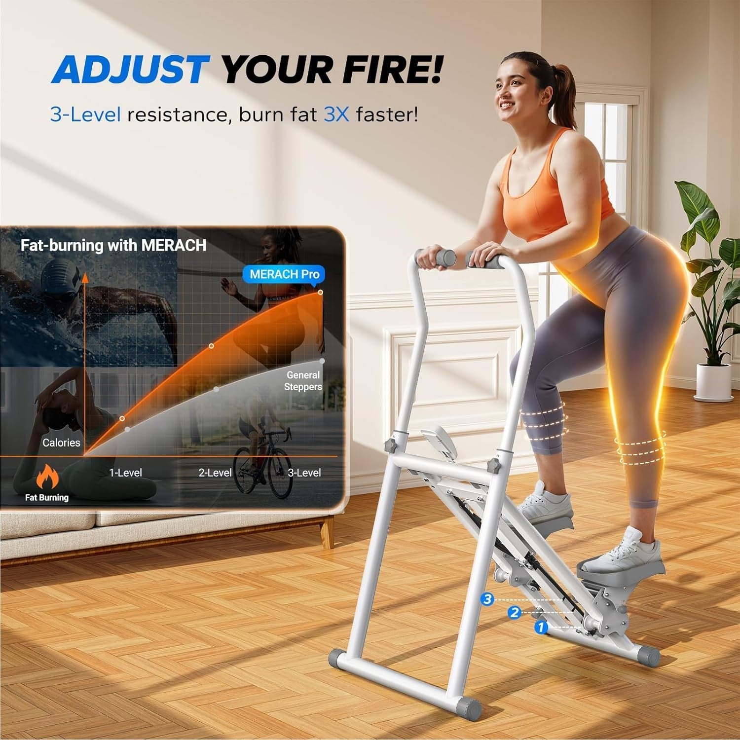 Foldable Stair Climber w/ LCD Monitor, 3 Resistance Levels & Adjustable Pedals
